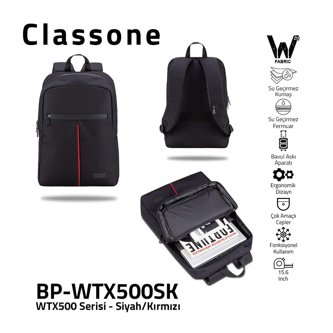 Classone BP-WTX-500SK 15.6 inç Kumaş Su Geçirmez Laptop Sırt Çantası Kırmızı-Siyah