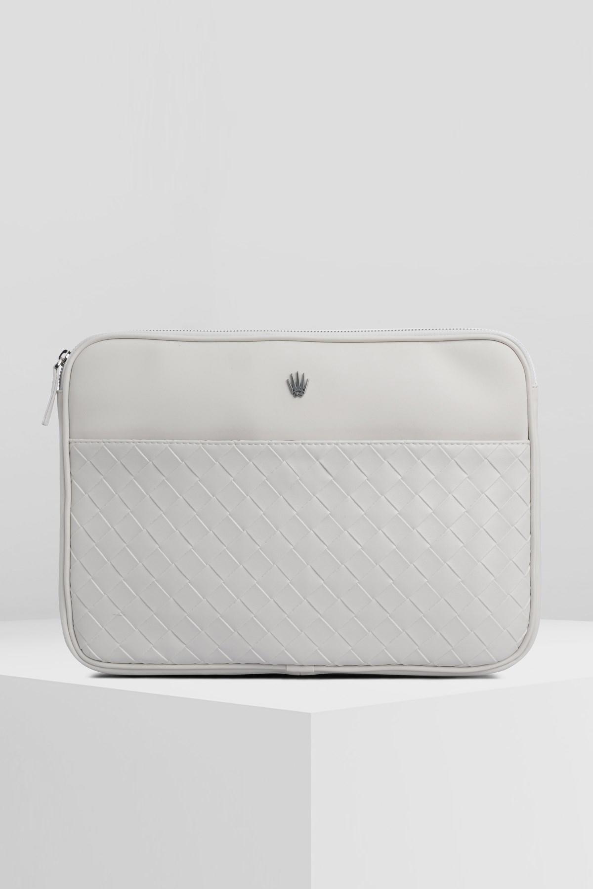 Watchofroyal 14 inç Suni Deri Laptop El Çantası Beyaz