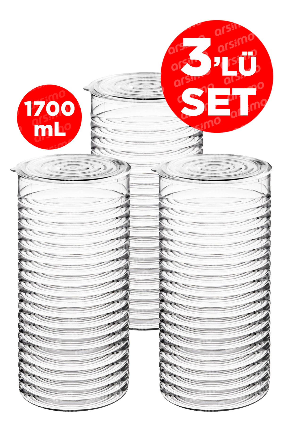 Arsimo 6 Parça Yuvarlak Cam Saklama Kabı 1.7 lt