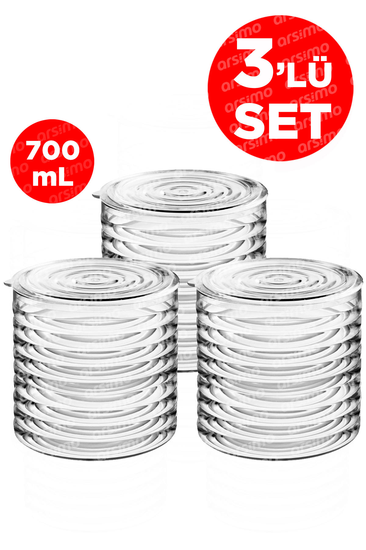 Arsimo 6 Parça Yuvarlak Cam Saklama Kabı 700 ml