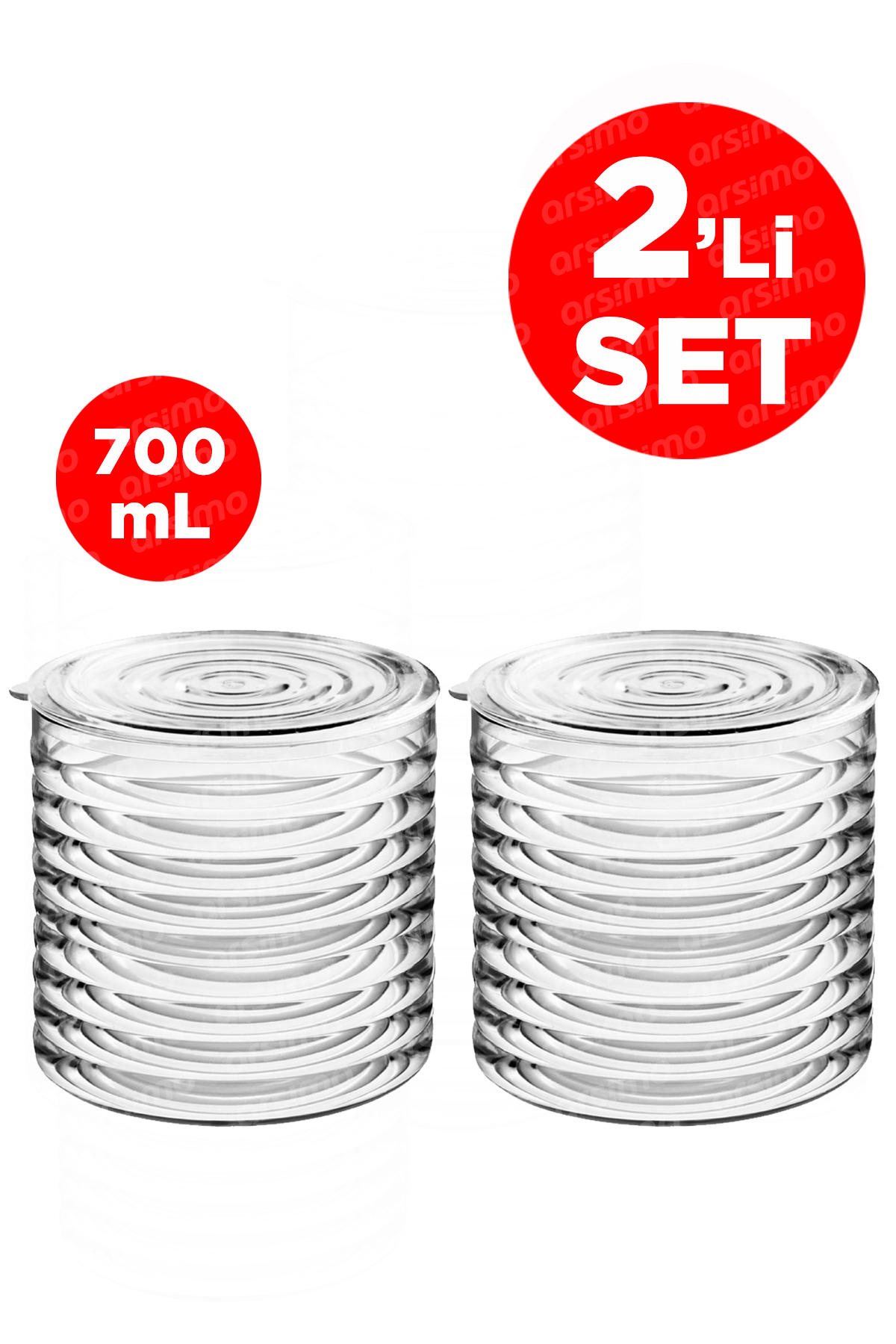 Arsimo 4 Parça Yuvarlak Cam Saklama Kabı 700 ml