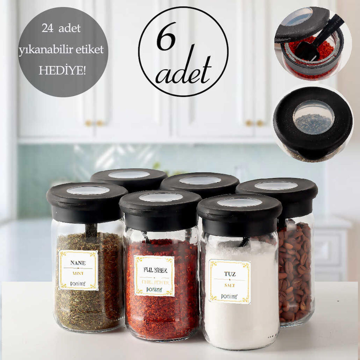 Porsima 6 Parça Silindir Cam Saklama Kabı 380 ml