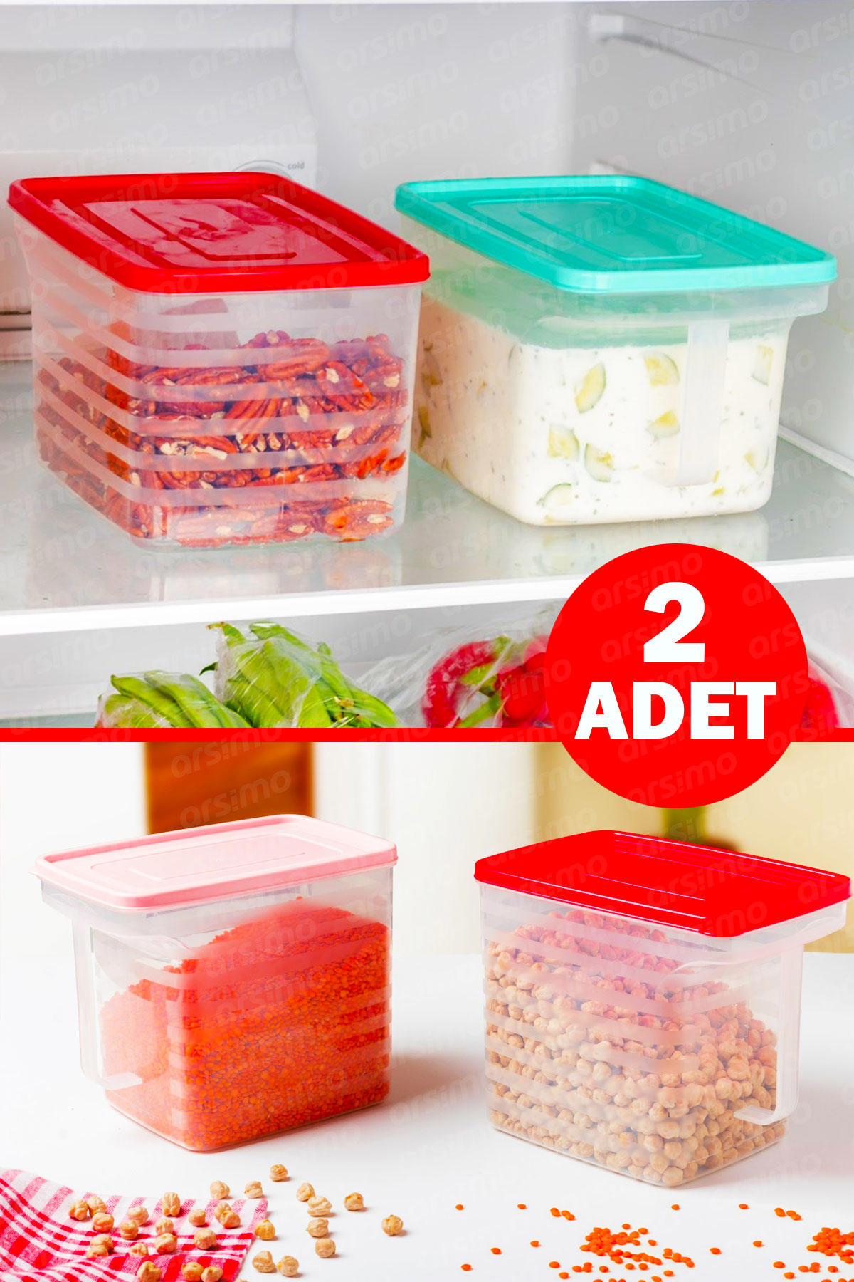 Arsimo 4 Parça Dikdörtgen Plastik Saklama Kabı 2 lt