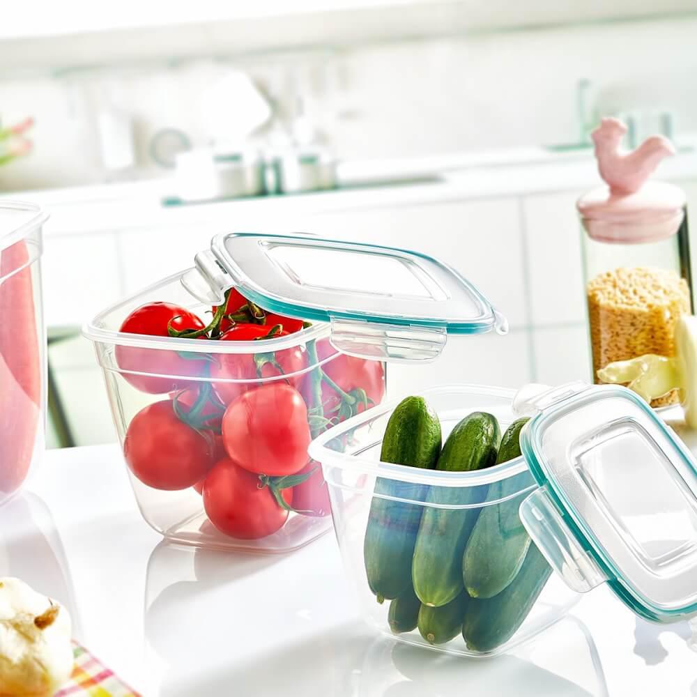 Piev 2 Parça Kare Plastik Saklama Kabı 1.1 lt