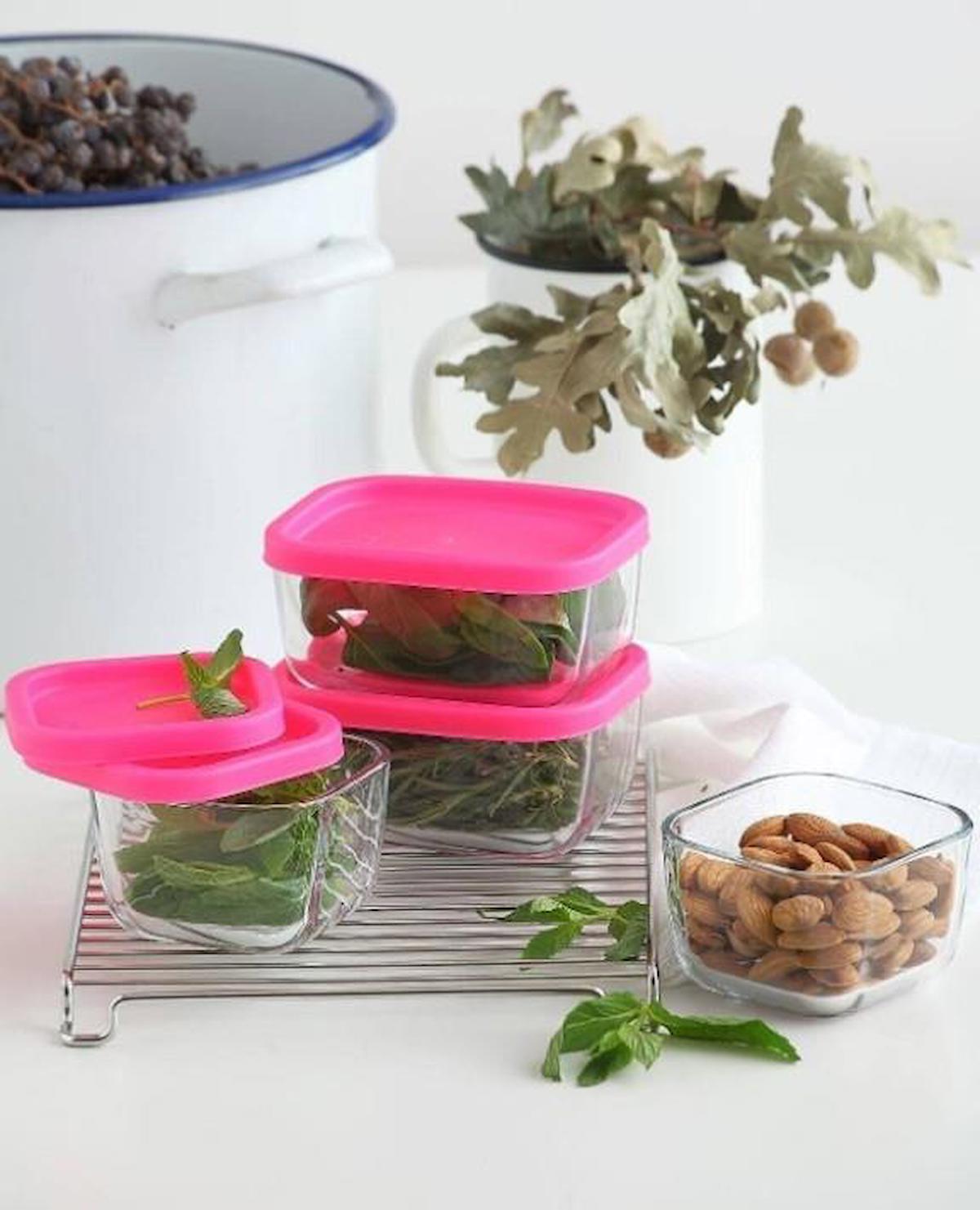 Tiesa Home 4 Parça Dikdörtgen Cam Saklama Kabı 405 ml