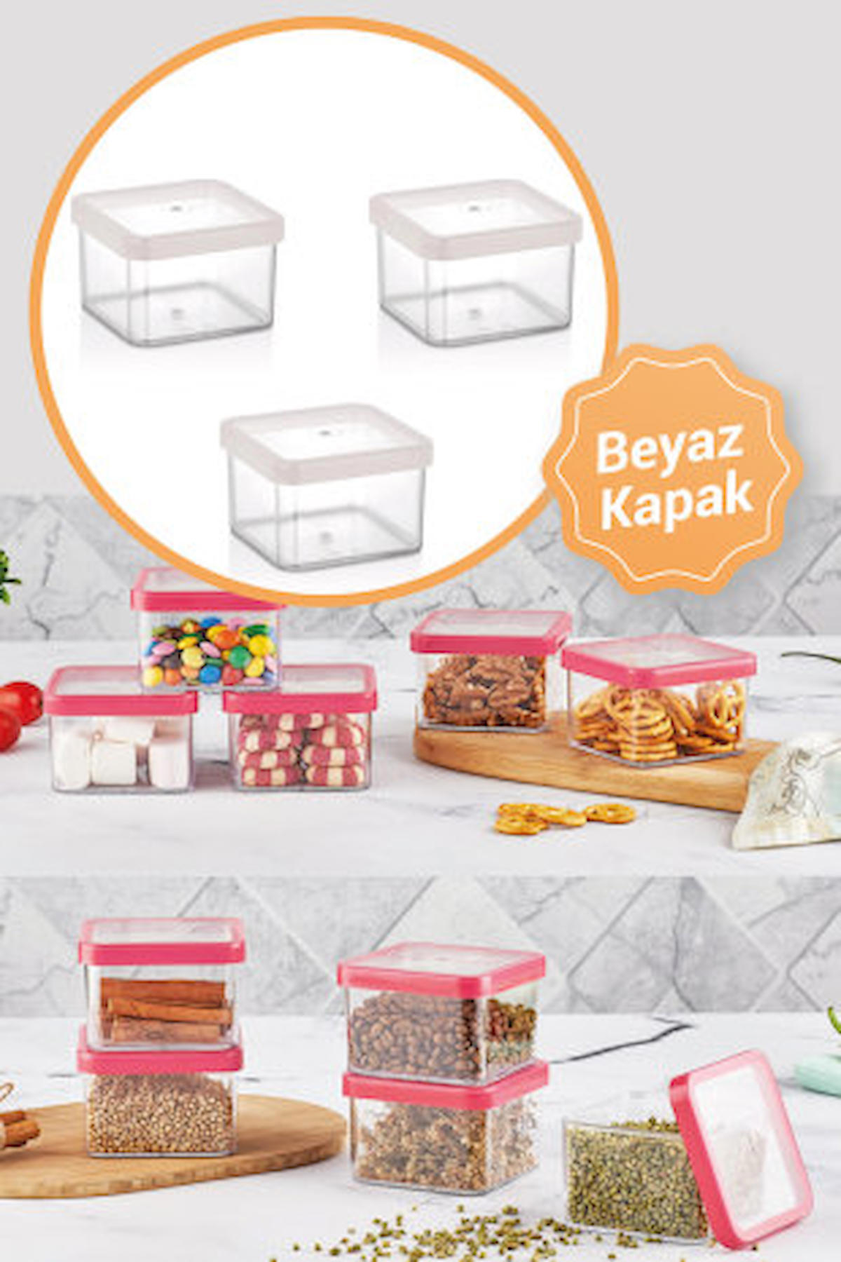 Luxmilard 6 Parça Kare Plastik Saklama Kabı 500 ml