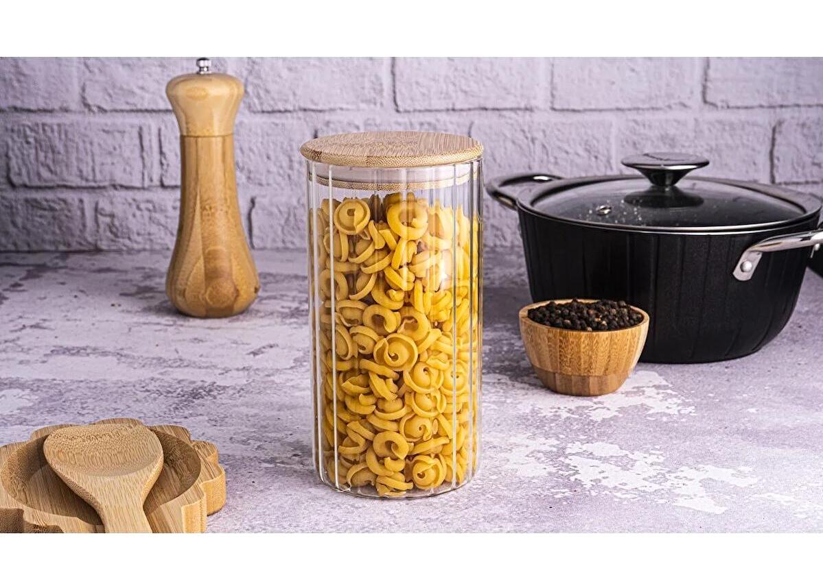 Bambum 1 Parça Silindir Cam Saklama Kabı 900 ml