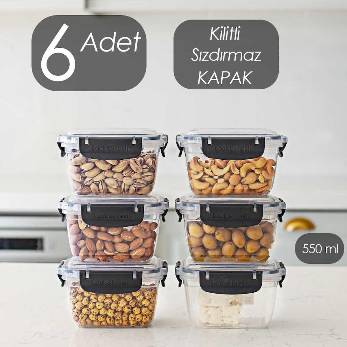Porsima 12 Parça Kare Plastik Saklama Kabı 550 ml