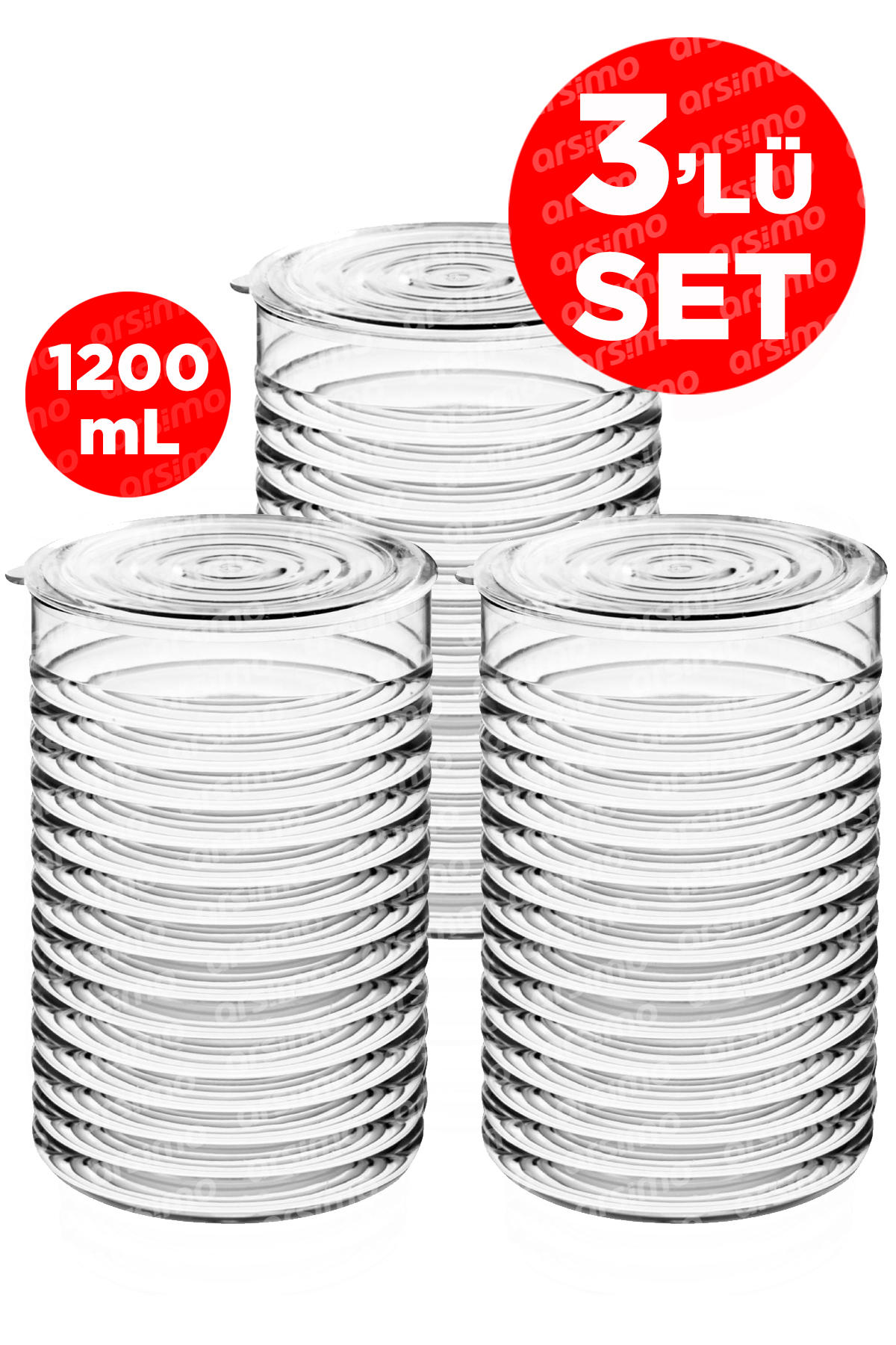 Arsimo 6 Parça Yuvarlak Cam Saklama Kabı 1.2 lt