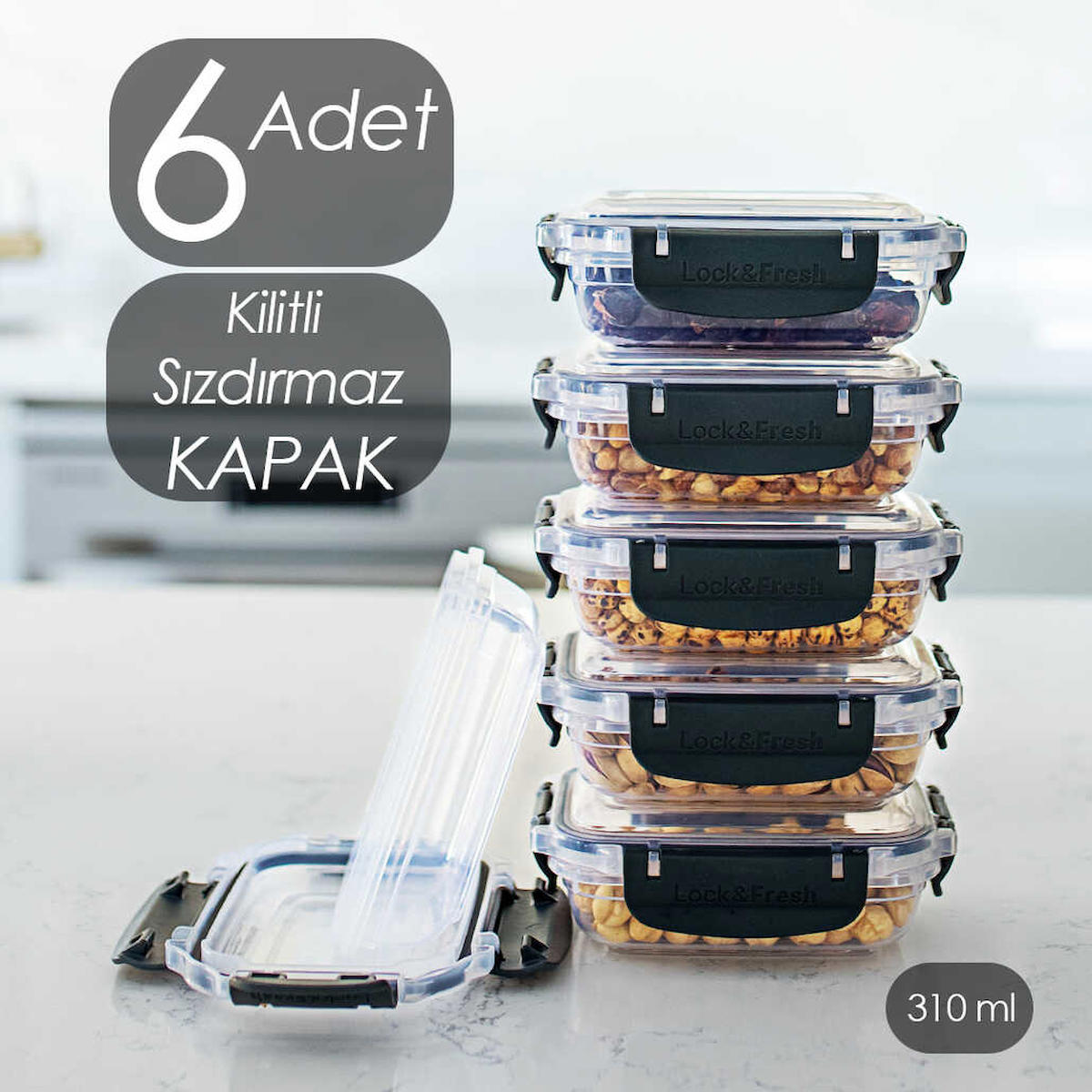Porsima 12 Parça Kare Plastik Saklama Kabı 310 ml