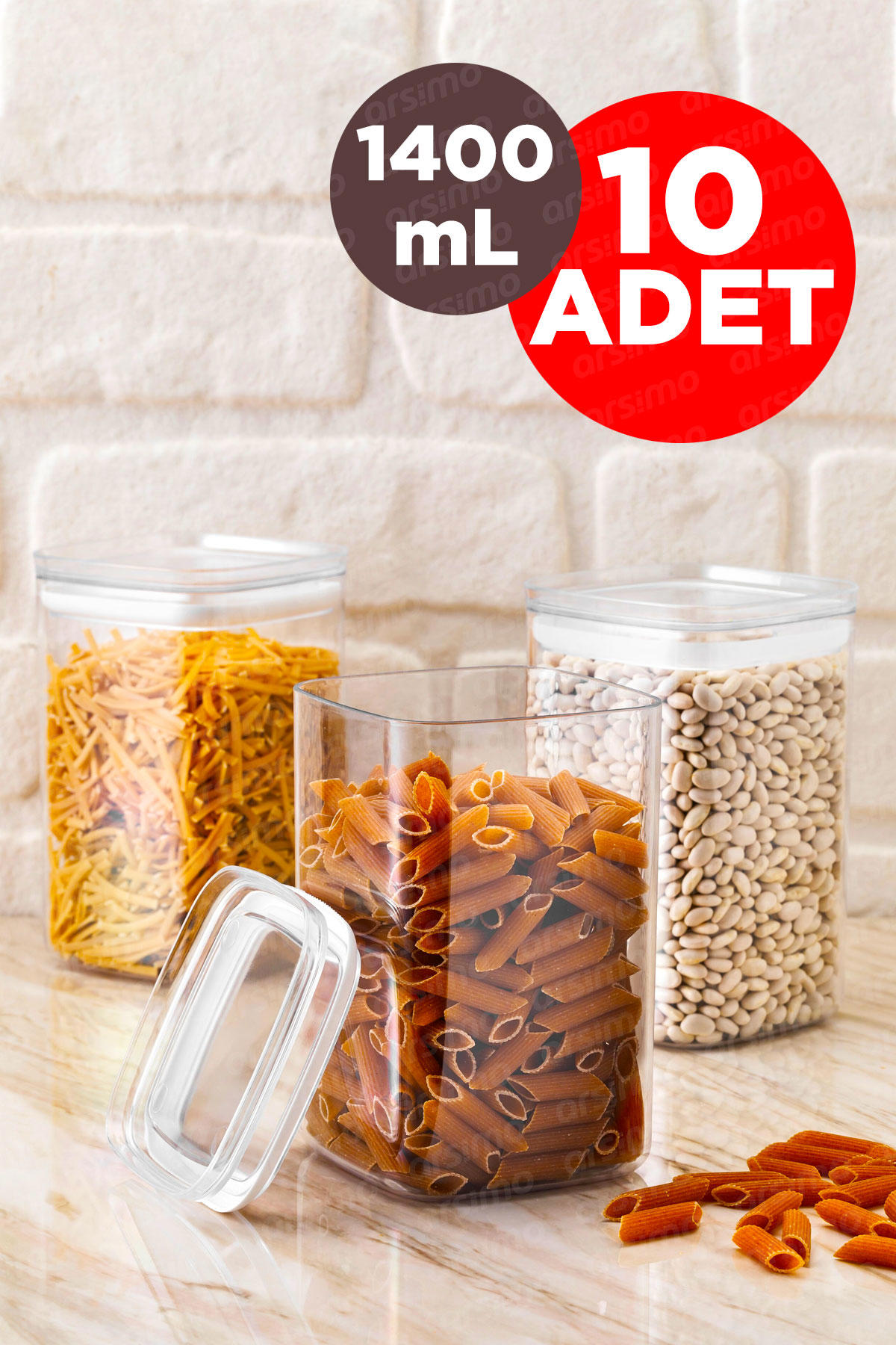Arsimo 20 Parça Kare Akrilik Saklama Kabı 1.4 lt
