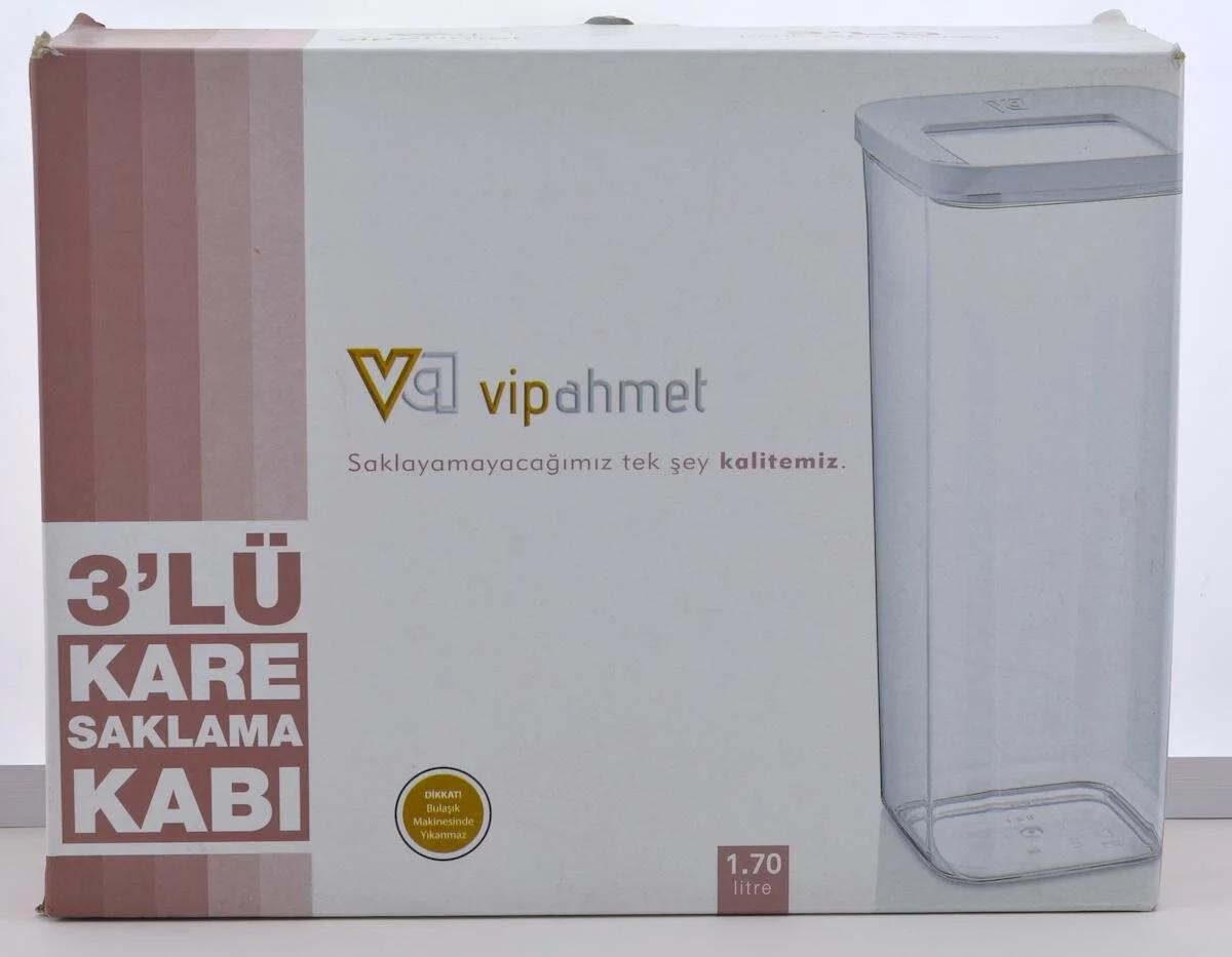 Vip Ahmet 3 Parça Kare plastik Saklama Kabı 1 lt
