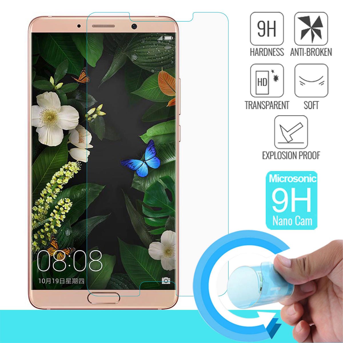 Microsonic Huawei Mate 10 Kırılmaz Temperli Cam Parlak Ekran Koruyucu