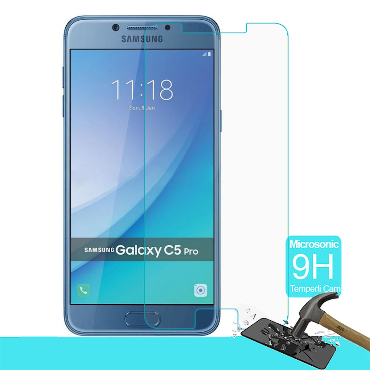 Microsonic Samsung Galaxy C5 Pro Kırılmaz Temperli Cam Parlak Ekran Koruyucu