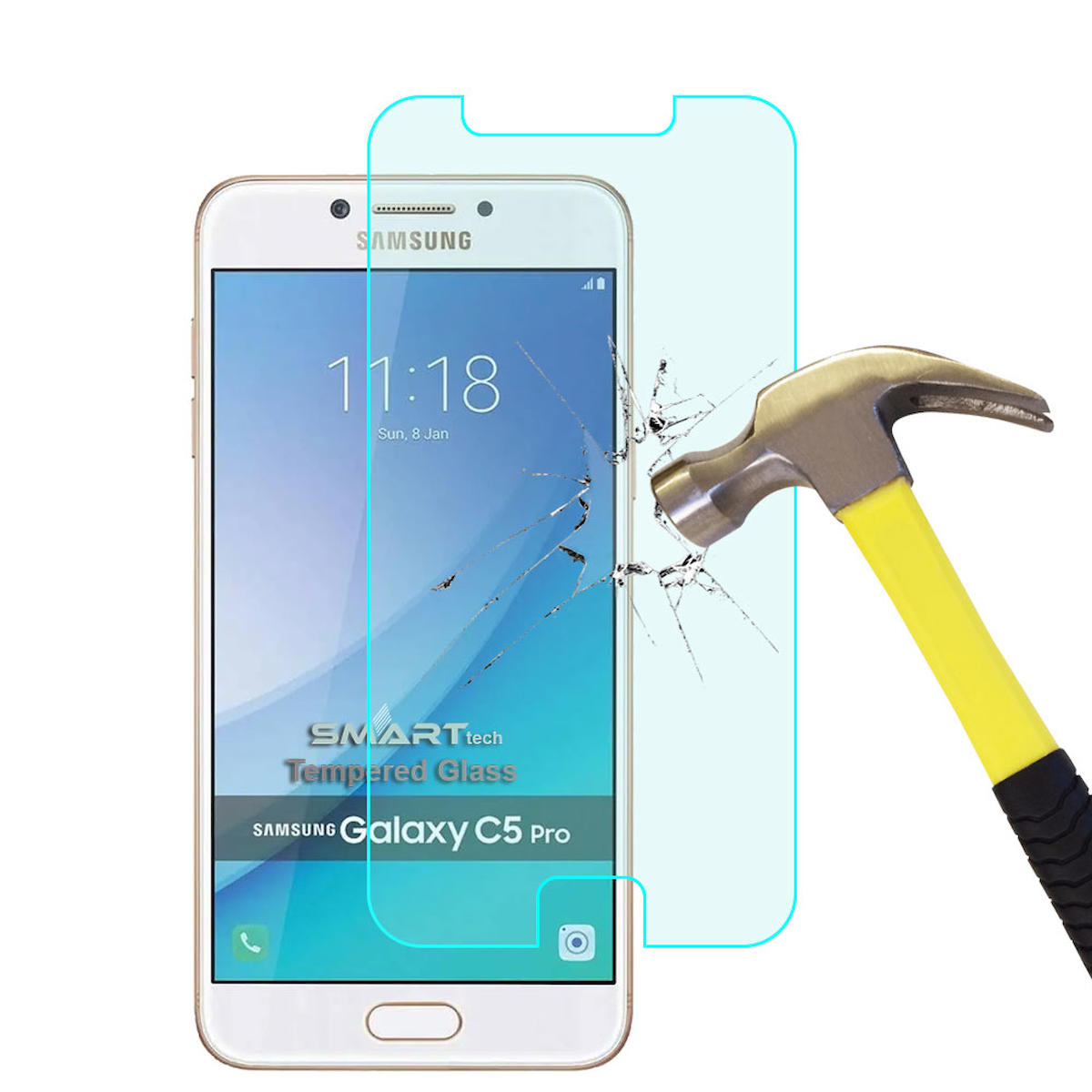 Smart Tech Samsung Galaxy C5 Pro Kırılmaz Temperli Cam Parlak Ekran Koruyucu