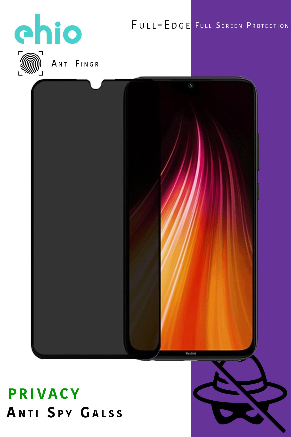 Etiget Xiaomi Redmi Note 8 Temperli Cam Gizli Hayalet Ekran Koruyucu