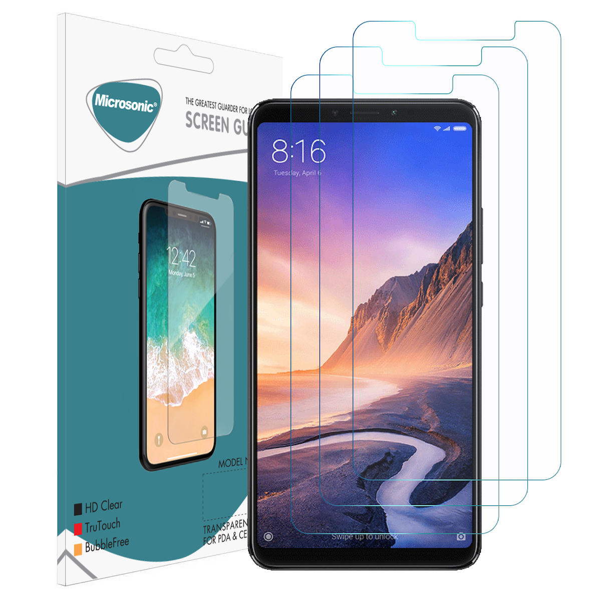 Microsonic Xiaomi Mi Max 3 Temperli Cam Parlak Ekran Koruyucu