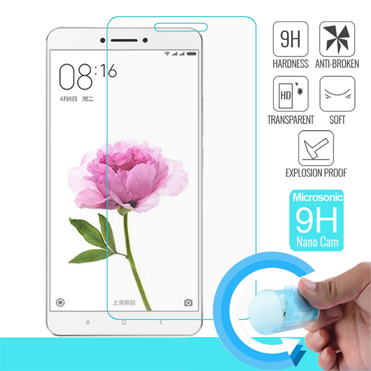 Microsonic Xiaomi Mi Max Kırılmaz Temperli Cam Parlak Ekran Koruyucu