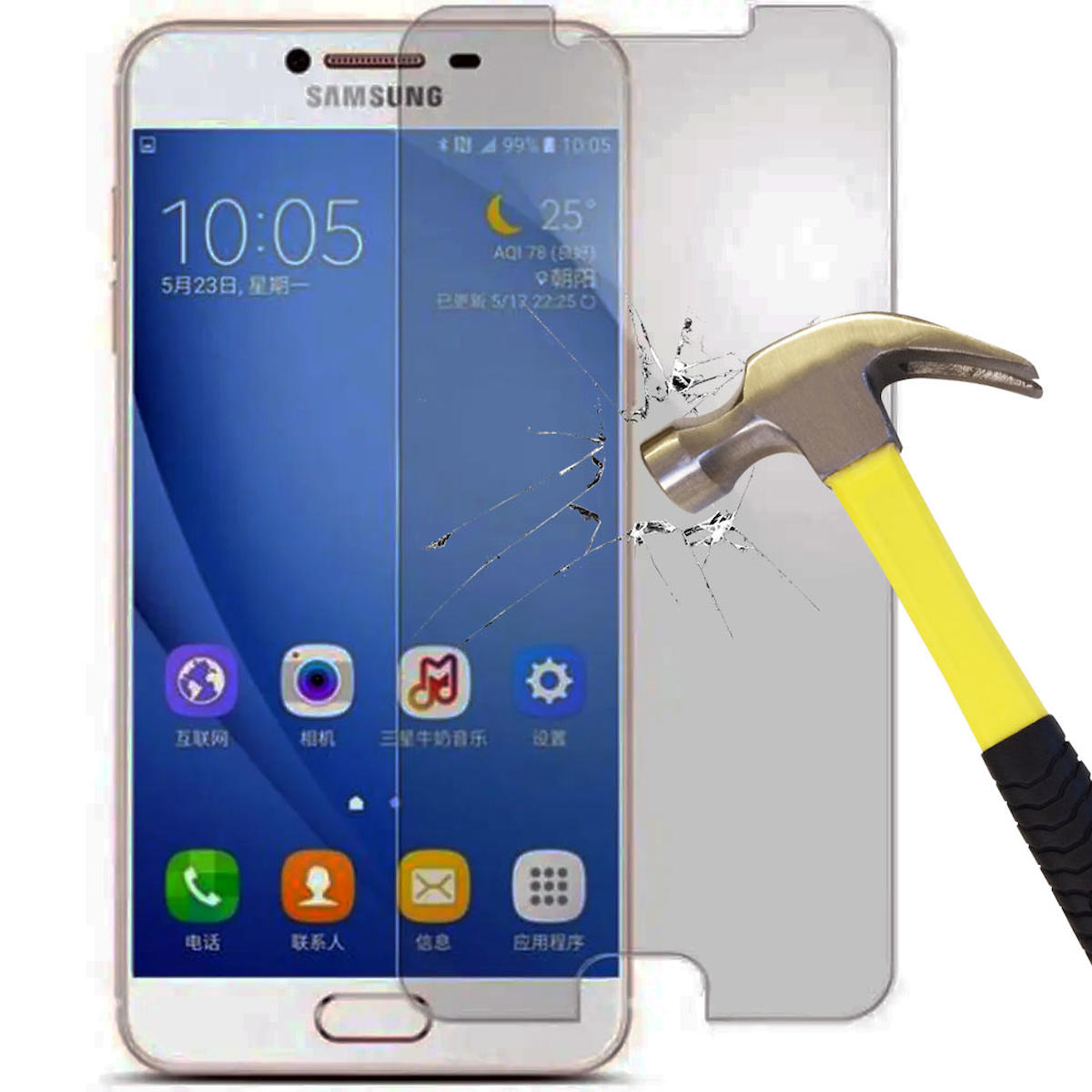 Smart Tech Samsung Galaxy C7 Kırılmaz Temperli Cam Parlak Ekran Koruyucu