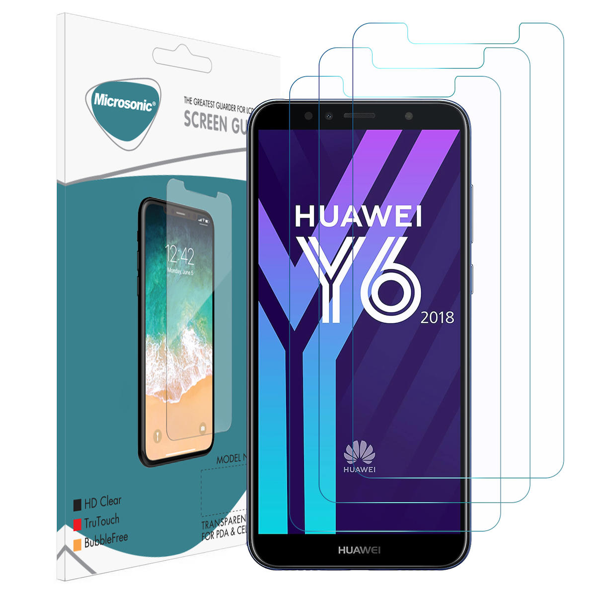 Microsonic Huawei Y6 2018 Temperli Cam Parlak Ekran Koruyucu