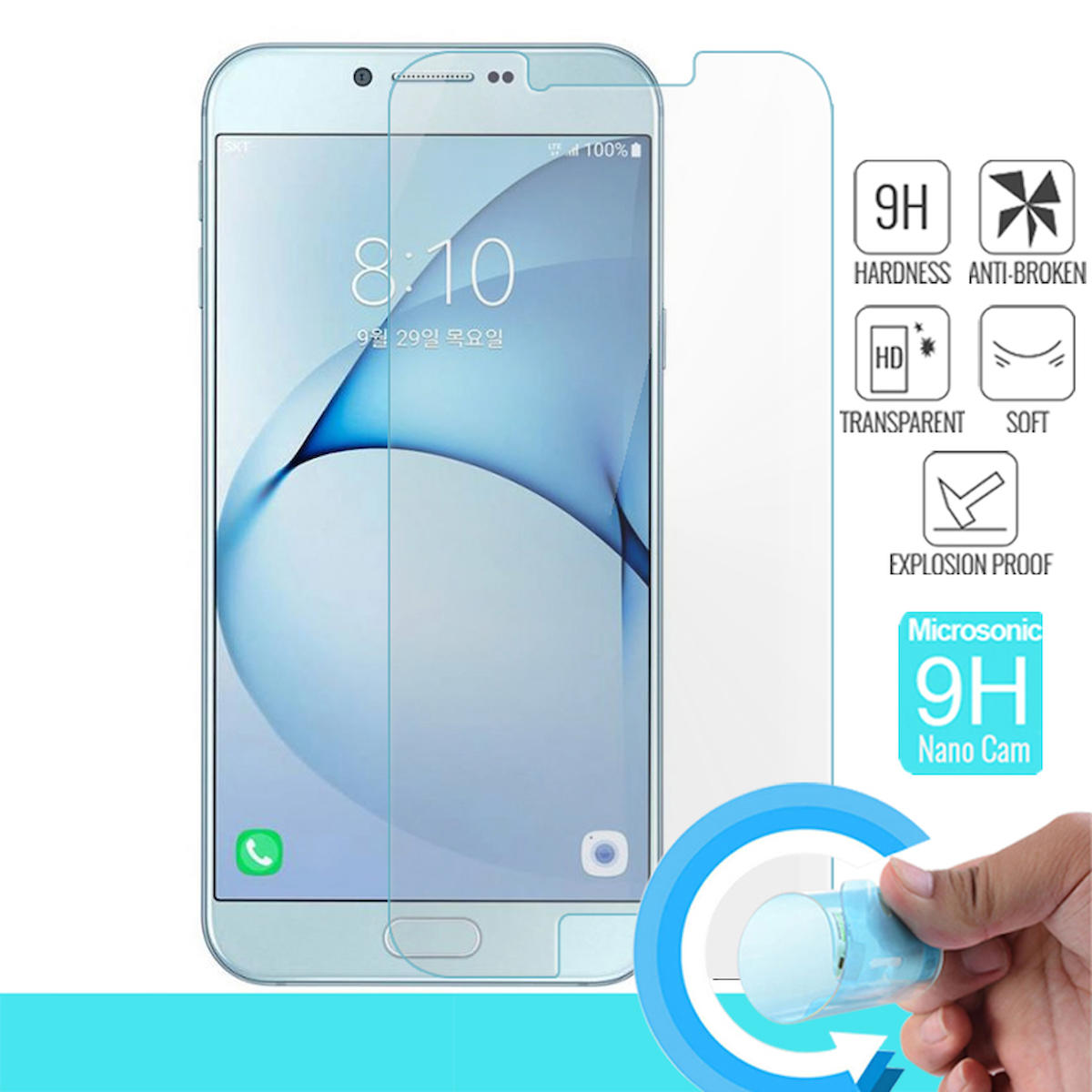 Microsonic Samsung Galaxy A8 2016 Kırılmaz Temperli Cam Parlak Ekran Koruyucu