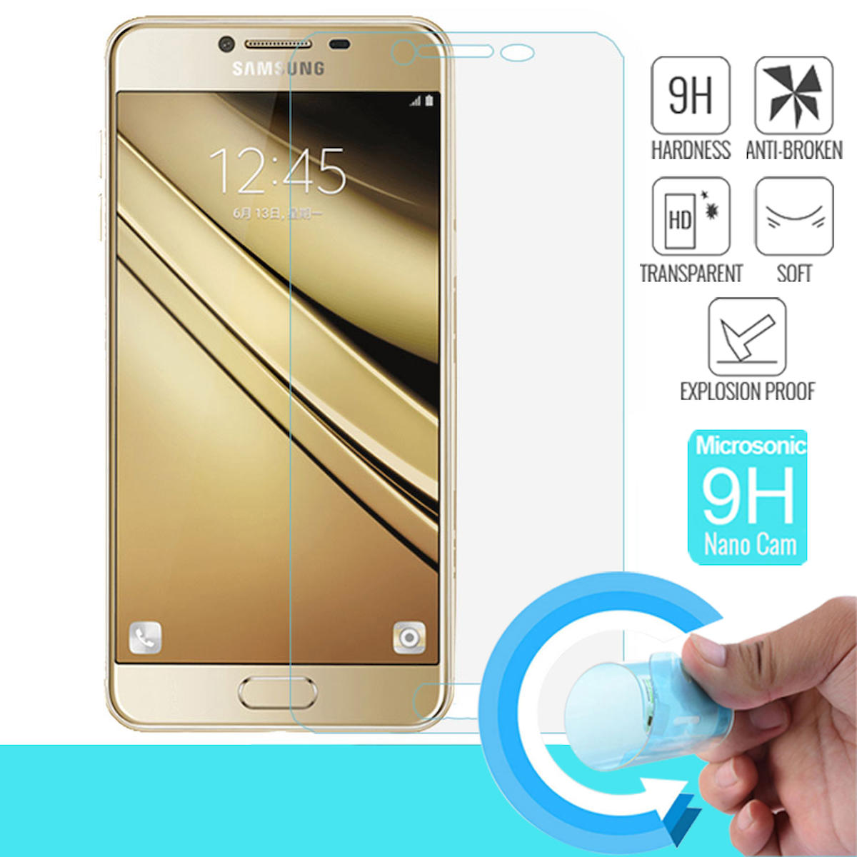 Microsonic Samsung Galaxy C5 Kırılmaz Temperli Cam Parlak Ekran Koruyucu