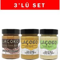 Laçoko Çikolatalı Fıstık 320 gr + Çifte Kavrulmuş Parçacıklı Fıstık + Az Kavrulmuş Fıstık Ezmesi 3'lü Set
