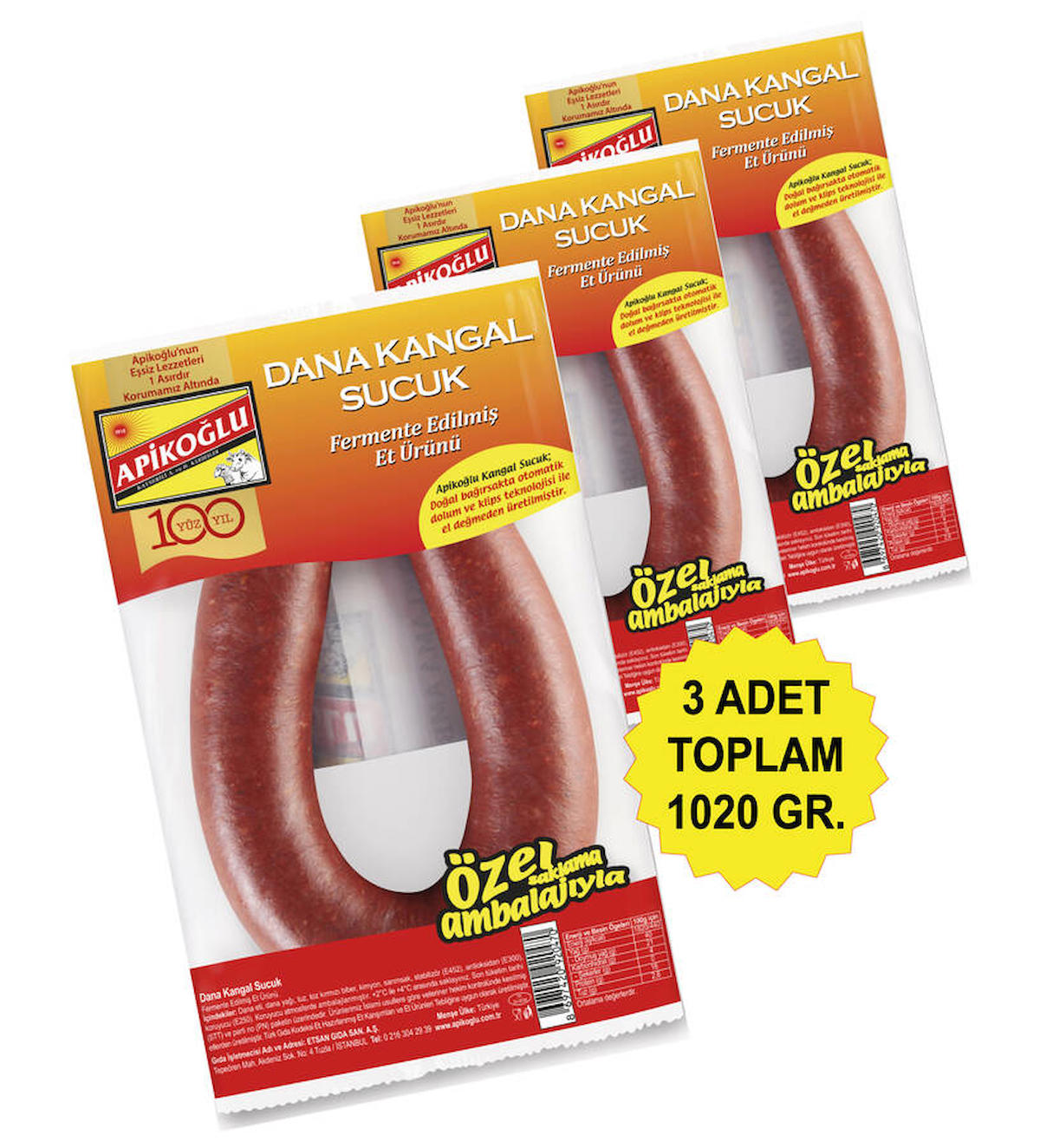 Apikoğlu Dana Kangal Sucuk 3x340 gr