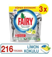 Fairy Platinum Süper Ekonomi Limon Kokulu Tablet Bulaşık Makinesi Deterjanı 3x72 Adet