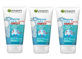 Garnier Saf Temiz 3'ü 1 Arada Yağlanma ve Pürüzlere Karşı Yüz Temizleyici Peeling 3x150 ml