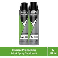 Rexona Clinical Protection Pudrasız Ter Önleyici Antiperspirant Sprey Erkek Deodorant 2x150 ml