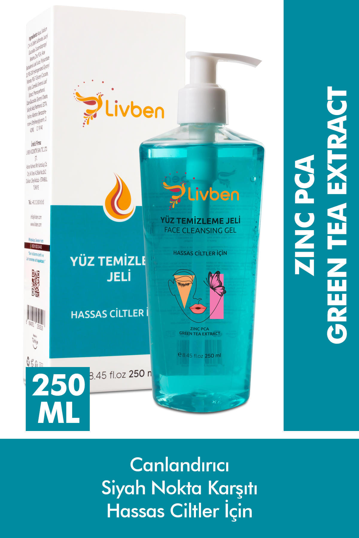 Livben Zinc Pca + Hassas Ciltler İçin Yüz Temizleme Jeli 250 ml