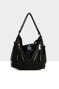 Bagmori Siyah Kadın Yumuşak Dokulu Çift Çapraz Fermuarlı Askılı ve Sırt Salaş Çanta