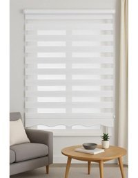 Geniş Pliseli Etek Dilimli Ekru Beyaz Zebra Stor Güneşlik Perde - 60 x 60