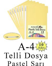 Artlantis Telli Dosya Plastik A4 10 Lu 1 Paket Poşet Dosyalara Uyumlu Ekonomik Şeffaf Kapak Telli Dosya Okul Büro Ofis - Pastel Sarı