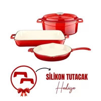 Lava Döküm 3X Edition Serisi Özel Koleksiyon Döküm Demir Tencere & Tava Seti Kırmızı