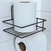 Ada Goods ® Kendiliğinden Yapışkanlı Tuvalet Kağıdı Tutacağı ve Yedek Raf - Siyah Modern Metal Tasarım