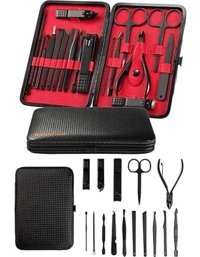 Zeroshop Deri Çantalı Siyah Paslanmaz Çelik 17 Parça Manikür Pedikür Seti