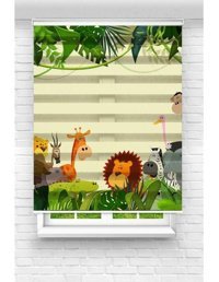 MONAROZA Genç Odası - Safari Aslan Kral Baskılı Zebra Perde - Renkli - 220 x 280 cm