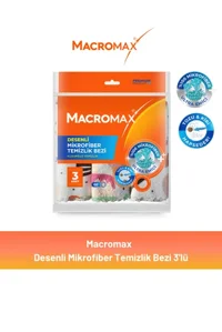 MACRO MAX Desenli Mikrofiber Temizlik Bezi 3'lü Paket, Ultra Emici Toz Alıcı Çok Amaçlı Bez
