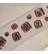 EDA LUXURY BEAUTY 24'lü Pembe Siyah Simli Animal Print Ayak Takma Tırnak Lüks Çita Desenli Doğal Pedikür Nail Art Kit
