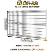 Ör-As Tel Örgü Bahçe Teli Panel Çit 120 cm x 250 cm = 2 - Adet - 120 x 250 - Antrasit - Gri