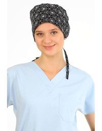 Owlet Medical Geometrik Desenli Siyah Cerrahi Bone - Siyah - Beyaz