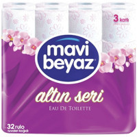 Mavi Beyaz Altın Seri 3 Katlı Kokulu Renkli 32'li Rulo Tuvalet Kağıdı