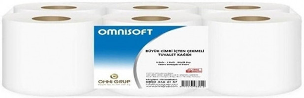 Omnisoft Büyük Cimri 2 Katlı İçten Çekmeli 6'lı Rulo Tuvalet Kağıdı