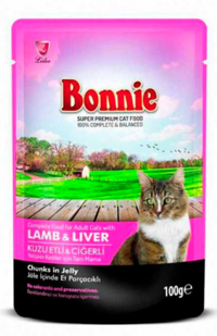 Bonnie Pouch Jelly Ciğerli Kuzu Etli Jöleli Yetişkin Yaş Kedi Maması 100 gr