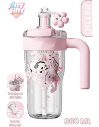 Vagonlife Dıller 860 ml Pipetli & Rahat Içim Çift Kullanım Tritan Su Matarası Suluk -FFD860ML3RENK - Pembe