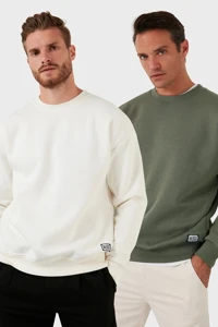 Buratti Regular Fit Bisiklet Yaka Şardonlu 2'Li Paket Erkek Sweat 5905255S2 Ekru-Haki