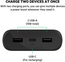 Belkin Boost 20000 mAh Hızlı Şarj USB & Type C Çoklu Kablolu Powerbank Siyah