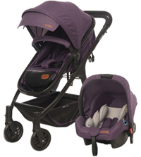 Baby2Go 8046 Caromio Çift Yönlü Katlanabilir 360 Derece Dönen Tam Yatar Travel Sistem Bebek Arabası Mor